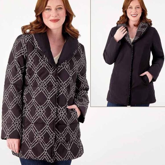 Dennis by Dennis Basso Women's Jacket Sz 4X Quilted Puffer Coat Reversible Black - Picture 1 of 12
